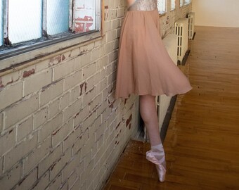 Classic 20” Caramel Ballet Skirt - Tan Polyester Chiffon Ballet Dress for Class & Rehearsals | Matching Rolled Hem and Elastic Waistband