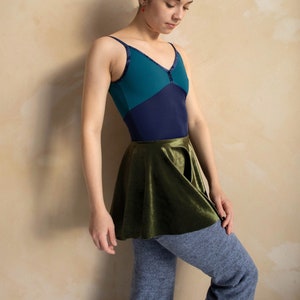 Classic SAB Jade Green Velvet Short Ballet Skirt - Jade Velvet Ballet Skirt for Ballet Class & Rehearsals | Raw Hem Cut Skirt |Added Elastic