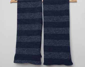 Classic Full Leg Ballet Dancer Legwarmers Navy Grey Stripes - Dark Navy Grey Striped Knit Legwarmers | Polyester Blend Knit Legwarmers