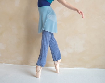 Classic Full Leg Ballet Dancer Thigh High Legwarmers - Robin Egg Blue | Speckled Blue and Black Color Knit Legwarmers| Polyester Soft Knit