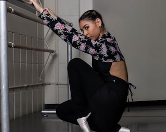 Ballet Bolero Shrug - Black Knit, Pink Rose Print