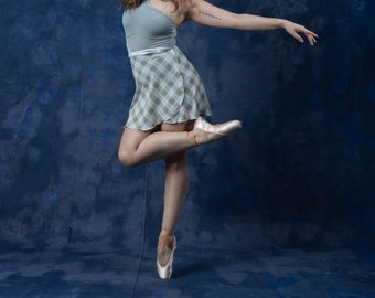 Mint Green Plaid Ballet Skirt – Polyester Chiffon Wrap, Class & Rehearsal