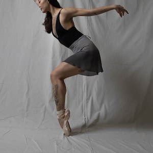 Classic White Swan Black Swan Ombre Wrap Ballet Skirt -Light Grey/ Dark Grey Polyester Chiffon Ballet Dress for Class | Matching Rolled Hem