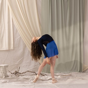 Classic Cobalt Blue Wrap Ballet Skirt- Blue Polyester Chiffon Ballet Dress for Class & Rehearsals| Matching Rolled Hem and Elastic Waistband