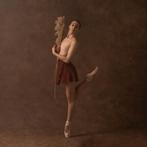 Classic Brick Red Wrap Ballet Skirt- Brick Polyester Chiffon Ballet Dress for Class & Rehearsals| Matching Rolled Hem and Elastic Waistband