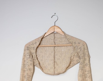 Ballet Bolero Shrug - Long Sleeve Beige Flower Lace
