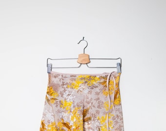 Floral Chiffon Ballet Wrap Skirt - Yellow Beige Print, Elastic Waist