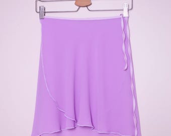 Falda de ballet clásica color lila púrpura - Falda de ballet de gasa de poliéster lila para clases y ensayos / Dobladillo enrollado a juego y cintura elástica