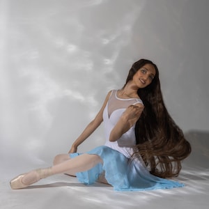 Classic 20&quot; Ombre Sea to Skies Ballet Skirt-Blue and White Ombre Polyester Chiffon Ballet Dress for Class & Rehearsals | Matching Rolled Hem