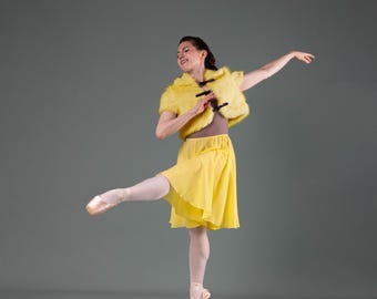 Falda de ballet de gasa color amarillo brillante / Bajo enrollado, cintura elástica