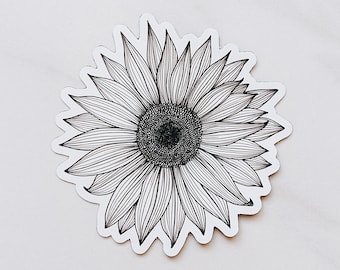 Sunflower MAGNET | Refrigerator | Magnetic Whiteboard | hand-drawn floral | black and white | classroom | office | home | Fleurish & Fable