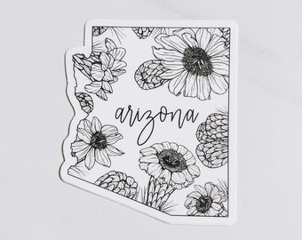 Arizona sticker | AZ state flower | saguaro cactus blossom | floral | hand-lettered | vinyl decal | waterproof after 24 hr | thebecollective