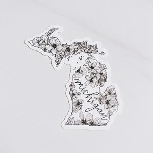 Michigan sticker | MI state flower | apple blossom | vinyl decal | laptop | waterproof after 24 hrs | floral | lettered | thebecollective