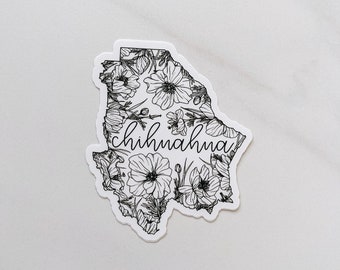 Chihuahua sticker | Mexico state sticker | Mexican Tulip Poppy decal | lettering | floral | vinyl sticker | waterproof | Fleurish & Fable