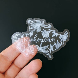 WHITE & CLEAR Michoacán sticker | Mexico state sticker | Mexican Sunflower | hand-lettered | floral | vinyl decal | thebecollective