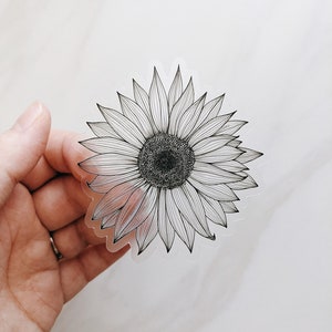 CLEAR sunflower sticker | MINI size available | vinyl | floral | water bottle | phone decal | black+white | flower | Fleurish & Fable
