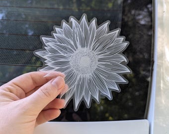 WHITE + CLEAR sunflower sticker | two sizes available | vinyl | floral | water bottle | phone or car decal | waterproof | Fleurish & Fable