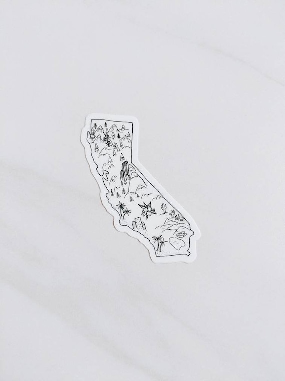 California geographical sticker | CA geography | vinyl decal | mountains | palm trees | oranges | forest | lake | Fleurish & Fable