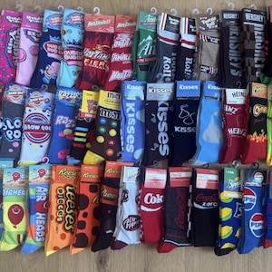 Novelty socks. Odd Sox candy soda food chips snacks cereal Secret Santa stocking stuffer gag gift Adult 6-12 crew FREE SHIPPING See descript