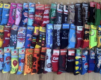 Novelty socks. Odd Sox candy soda food chips snacks cereal. Secret Santa gift stocking stuffer gag gift Adult 6-12 crew FREE SHIPPING