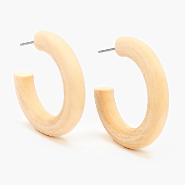 30mm thick natural wood hoop earrings boho