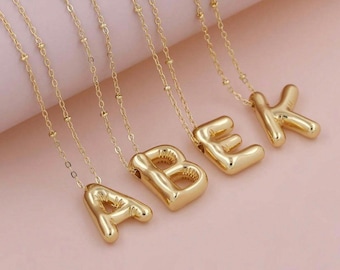 Balloon Letter Necklace, Bubble letter Initial Pendant, 3D Gold Letter Necklace, trendy Personalized Bold Necklace A-Z, gift, secret santa