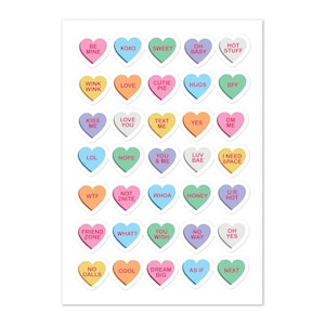 Funny Valentine's Galentine's Day Candy Conversation Hearts Stickers Sticker Sheet | Gifts for Him Her Girls Boys Kids | Antivalentine's