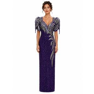floral printed sequin mesh twist front bandeau a-line dress Mabel | Orange Bandeau-Neck Maxi length formal dress Strapless Back Length:8in (20.3 cm) A-Line V-Neck Sweep Train open-back