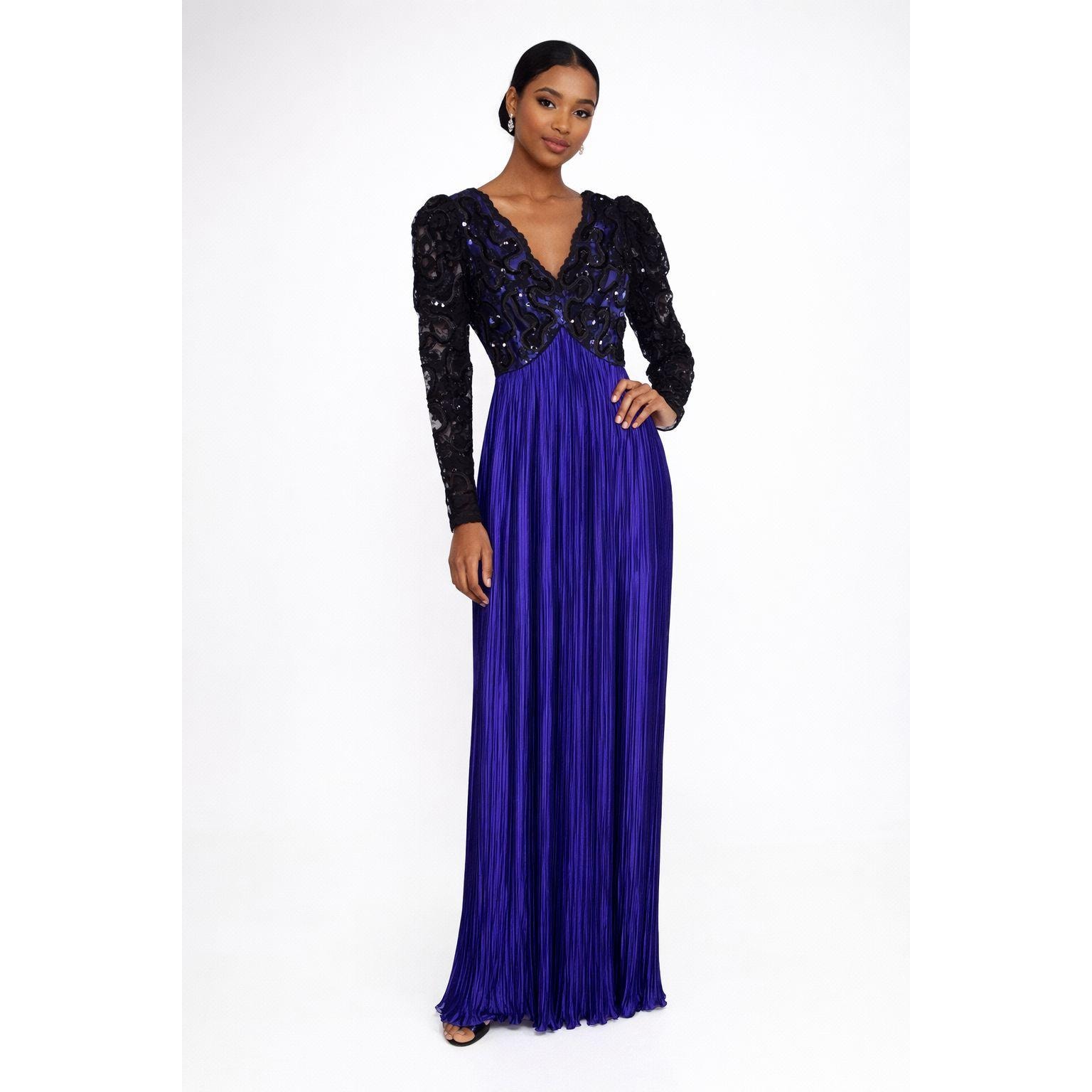 royal blue sequin dress long sleeve Gown Alexendra Summer Open Back Do not know where SAprint_twilight-black Color:Navy Pinstripe V neck