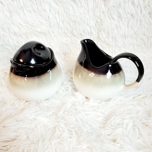 Sango Nova Black Ceramic Creamer and Sugar Set with Lid EUC {L}