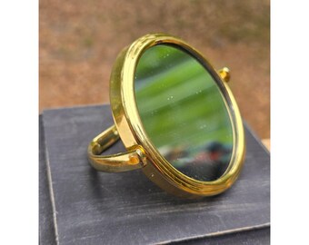 Vintage 1960er Jahre Irving W. Rice & Co., Inc. MCM Gold Ton Taschenspiegel mit Ständer