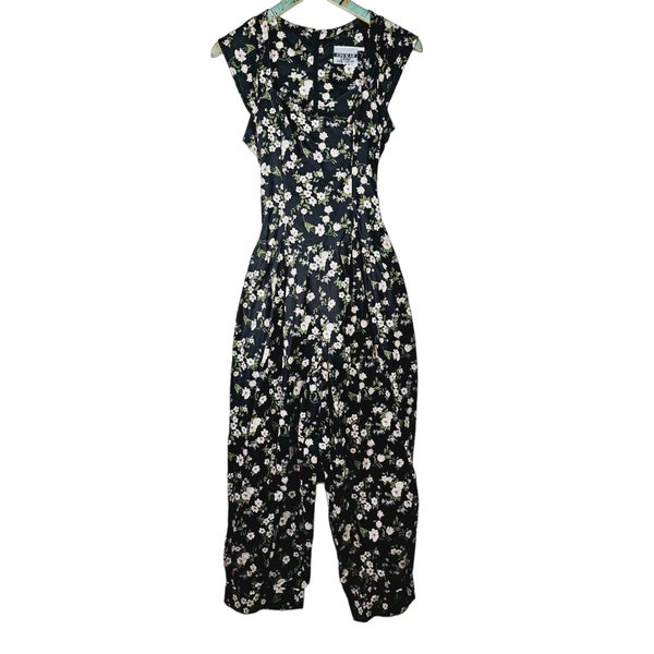 Vintage 1980's Joni Blair Floral Sweetheart Neckline Button-up Jumpsuit