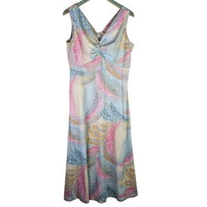 Vintage Sleeveless Maxi Pastel Floral Peacock Abstract Style Dress, Sz Large