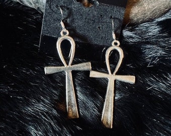 Ankh Dangle Earrings - Silver Stainless Steel - Occult - Witchy Jewelry - Goth - Protection - Nickel Free - Egyptian - Sigil - Fertility