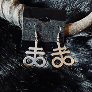 Leviathan Cross Earrings - Dangle - Silver Stainless Steel - Satanic Cross - Occult - Sigil - Witchcraft - Dark Arts - Demons - Goth - Evil