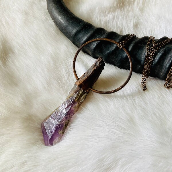 Large Amethyst Cathedral Point Crystal Pendant - Electroformed Copper - February Birthstone - Purple Crystal - Witchy - Metaphysical - Gems