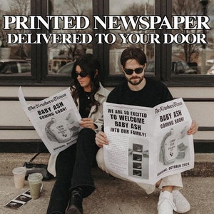 Newspaper Pregnancy Announcement Printed Physical Item Custom Coming Soon Expecting Baby Times image 1