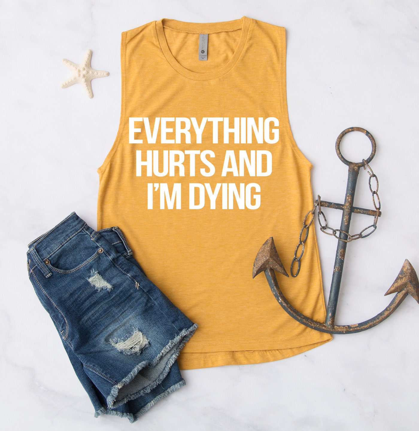 Everything Hurts And I'm Dying Tank Top Funny Cute Workout Fitnes…
