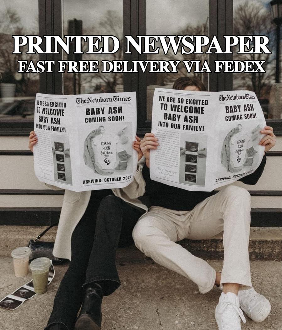 Newspaper Pregnancy Announcement - Printed Physical Item - Custom Coming Soon Expecting Baby Times - Fast Free FedEx Shipping