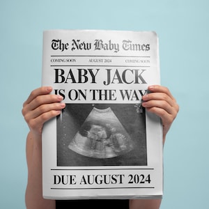 Newspaper Pregnancy Announcement Printed Physical Item Custom Coming Soon Expecting Baby Times image 3