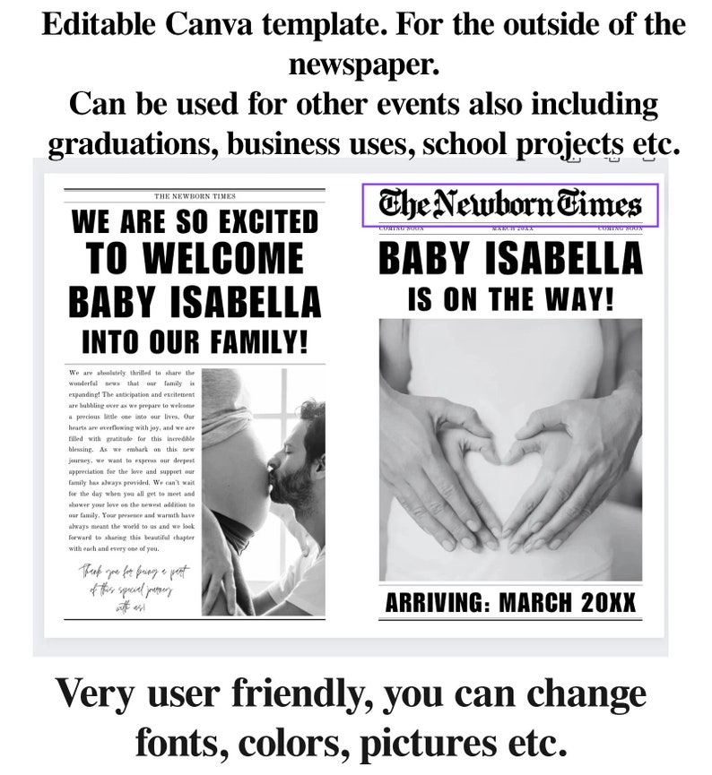 Newspaper Pregnancy Announcement Printed Physical Item Custom Coming Soon Expecting Baby Times image 4