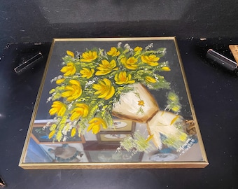 Hand painted floral mirror 12x12” yellows