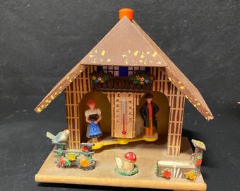 Vintage Wood Joggili Germany Weather Cabin Thermometer man and woman
