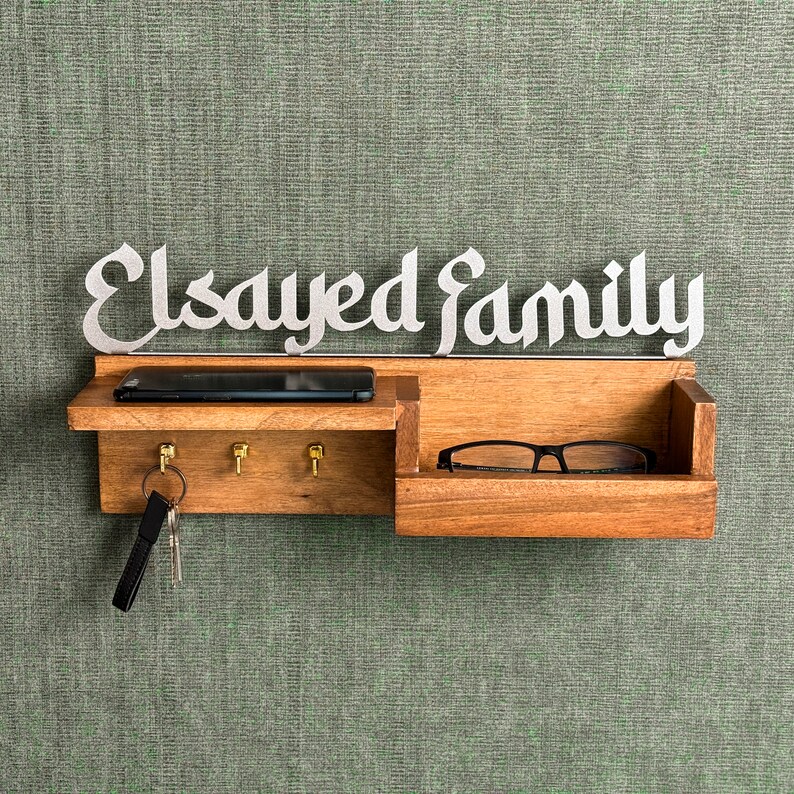 Family Key Holder for Wall Solid Walnut Key Rack Entryway Mail and Key ...