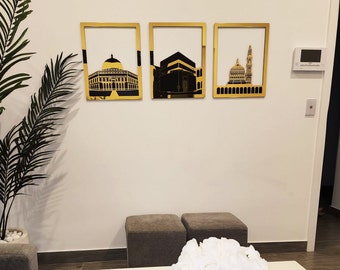 Islamic Wall Art Al Aqsa Al-Haram and Al-Nabawi Masjid Set Muslim Home Decor Ramadan Decoration Eid Mubarak Housewarming Gift