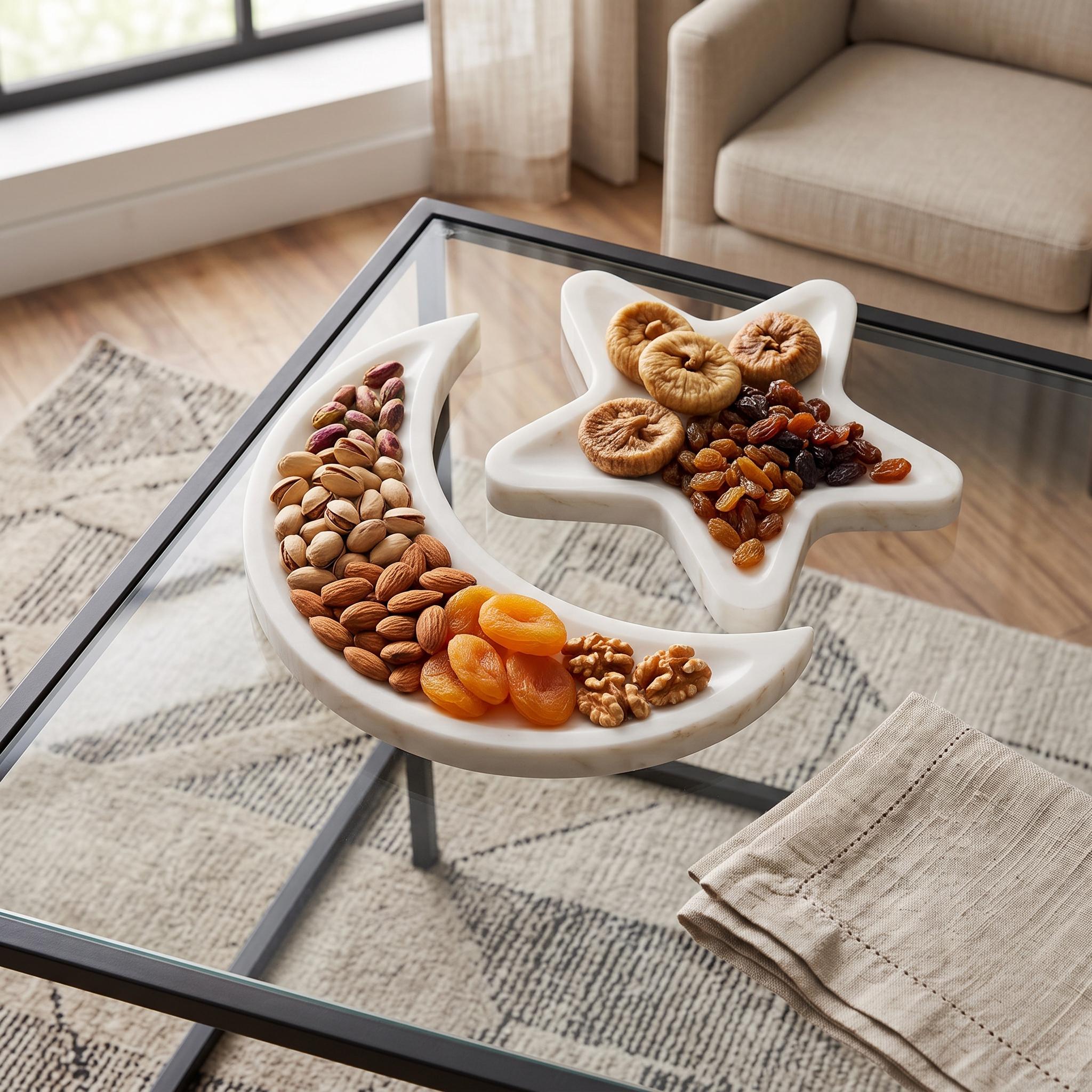 moon 額縁セット Ramadan Crescent Moon Tray Marble Serving Platter Ramadan