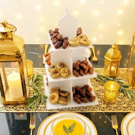 Tavolo Del Ramadan Date Sullo Sfondo Di Piatti Tradizionali Con Altri Pasti Frutta Secca