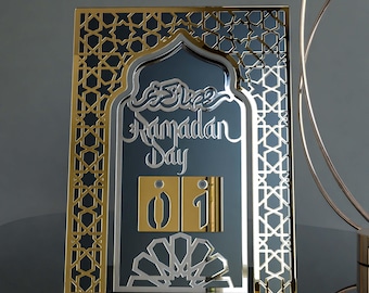 Calendario de Ramadán Decoración de Ramadán para mesa Decoración islámica para el hogar Seguimiento de cuenta regresiva Ramadán Kareem 2025 Regalo de Eid Mubarak