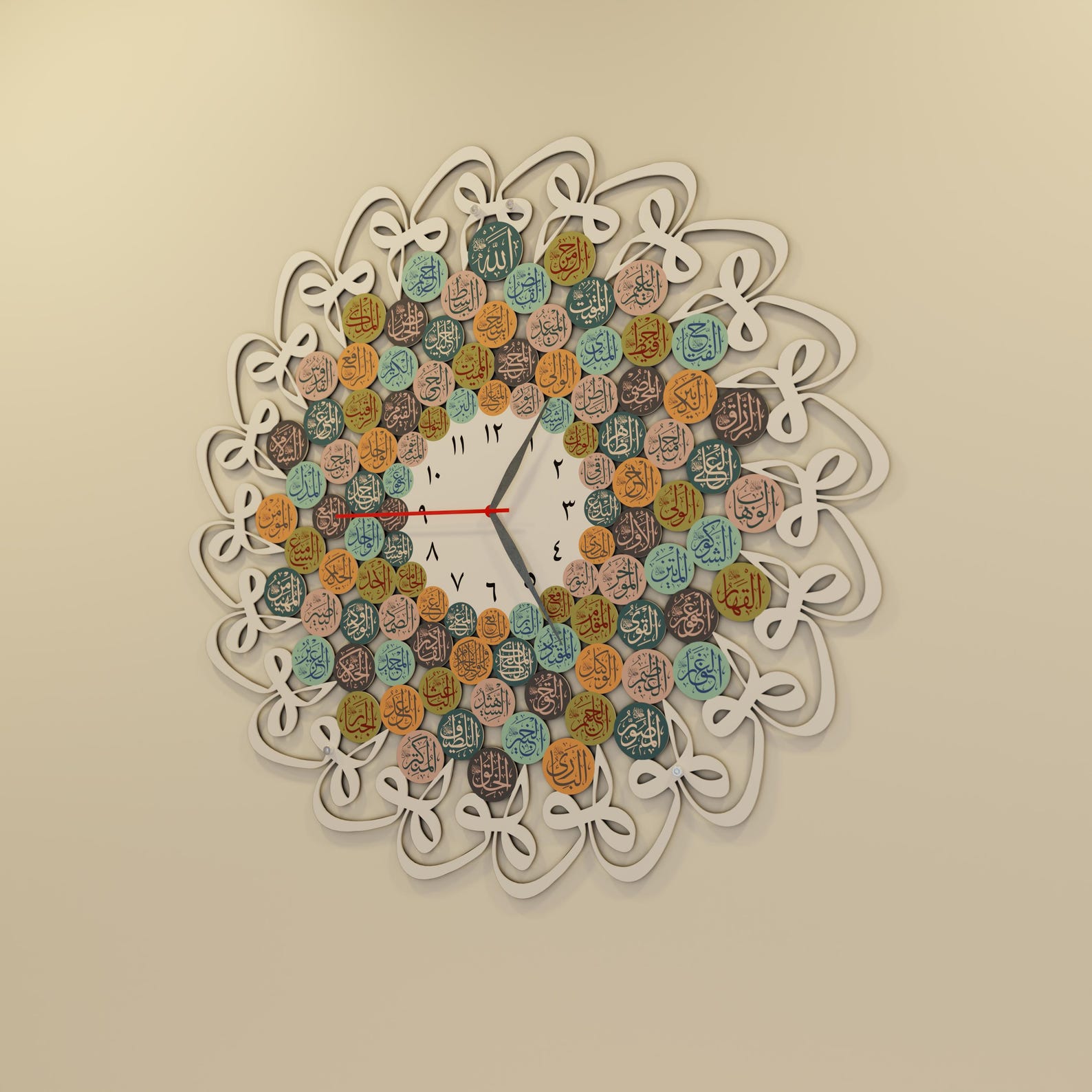 Metal Islamic Wall Clock 99 Names of Allah With Huwa Islamic Wall Art ...