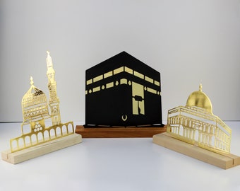 Masjid Al Aqsa, Kaaba Masjid Al-Haram & Masjid An-Nabawi Islamic Metal Tabletop Islamic Wall Art |  Kaaba Decor Ramadan Decoration